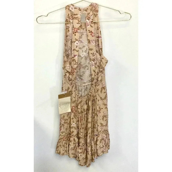 Sunday Mi Amor Womens Small Mini Dress Tan Rose Print Open Back Sleeveless NWT - Picture 2 of 10